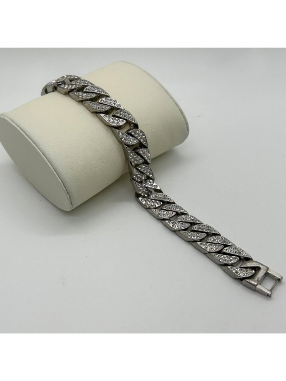 Iced Out Miami Cuban Link Bracelet Mens Hip Hop Bling Silver Tone Pave 7.5 inch - Picture 2 of 10